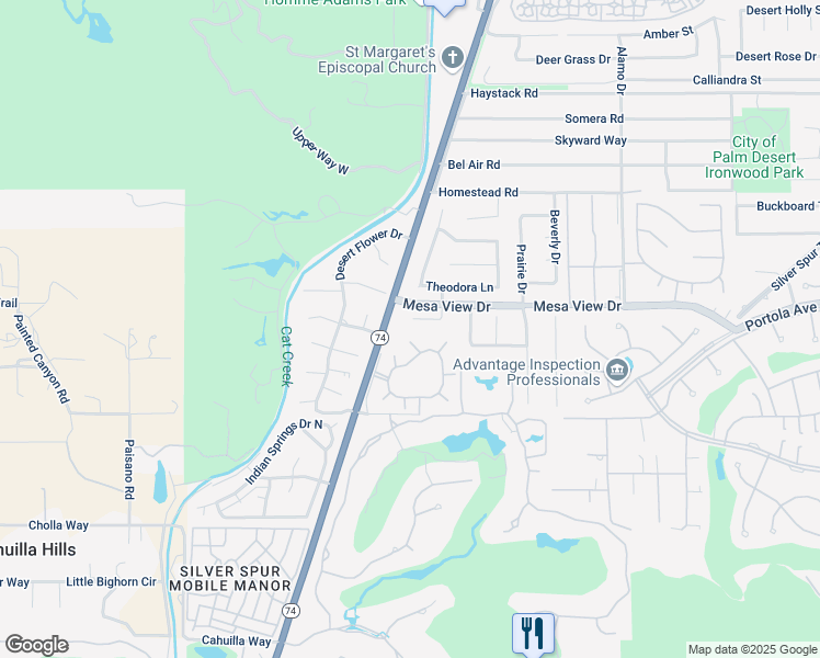 map of restaurants, bars, coffee shops, grocery stores, and more near 48724 Vista Viejo Drive in Palm Desert