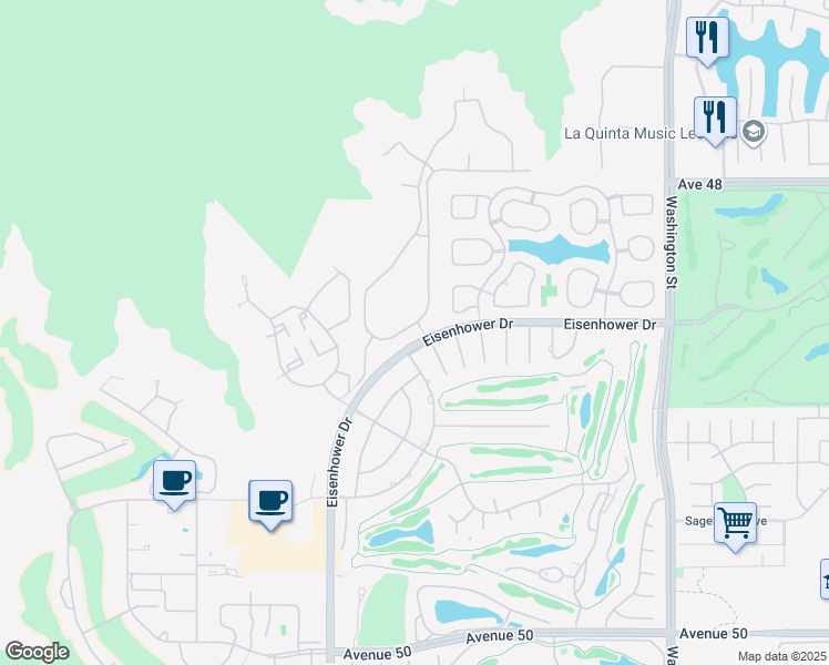 map of restaurants, bars, coffee shops, grocery stores, and more near 77897 Desert Drive in La Quinta