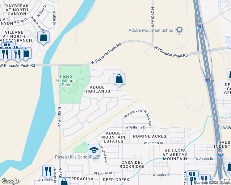 map of restaurants, bars, coffee shops, grocery stores, and more near 22845 North 31st Drive in Phoenix