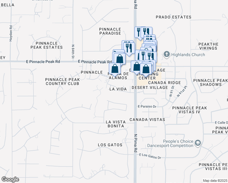 map of restaurants, bars, coffee shops, grocery stores, and more near 8613 East Paraiso Drive in Scottsdale