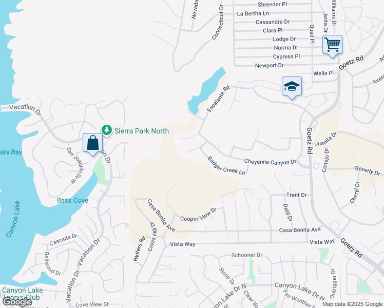 map of restaurants, bars, coffee shops, grocery stores, and more near 29374 Wildcat Canyon Road in Canyon Lake