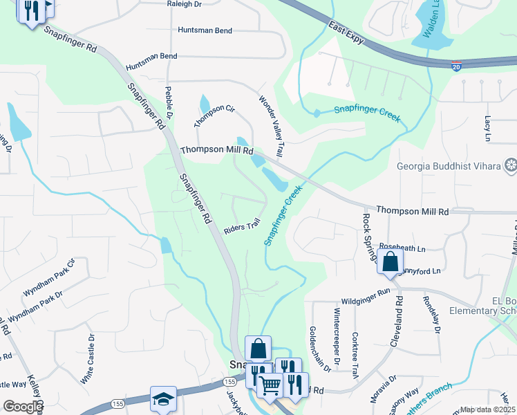 map of restaurants, bars, coffee shops, grocery stores, and more near 3106 Riders Trail in Decatur