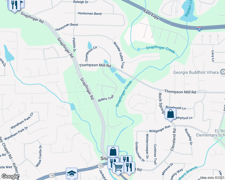 map of restaurants, bars, coffee shops, grocery stores, and more near 3095 Riders Trail in Decatur
