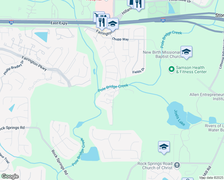 map of restaurants, bars, coffee shops, grocery stores, and more near 5304 Par 4 Way in Stonecrest