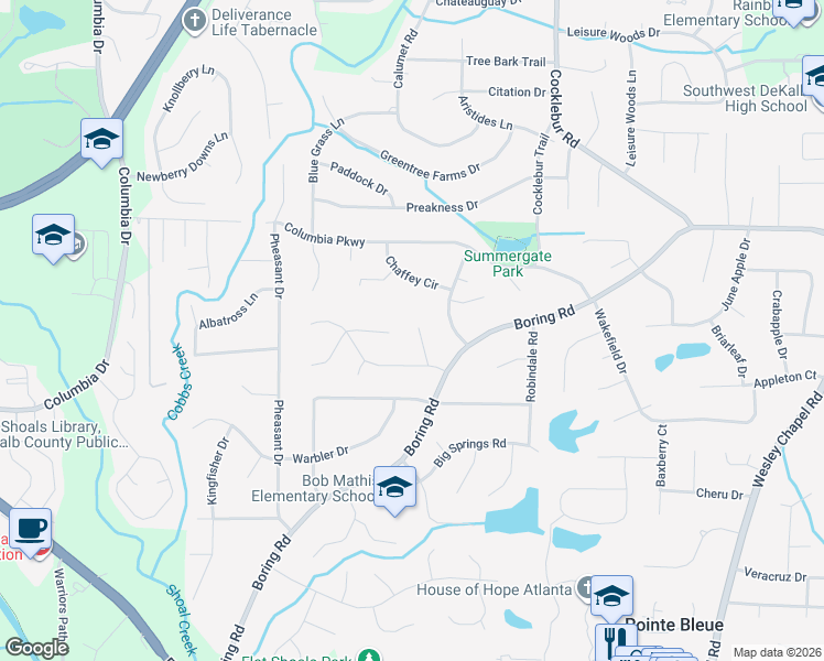 map of restaurants, bars, coffee shops, grocery stores, and more near 3082 Kerr Drive in Decatur