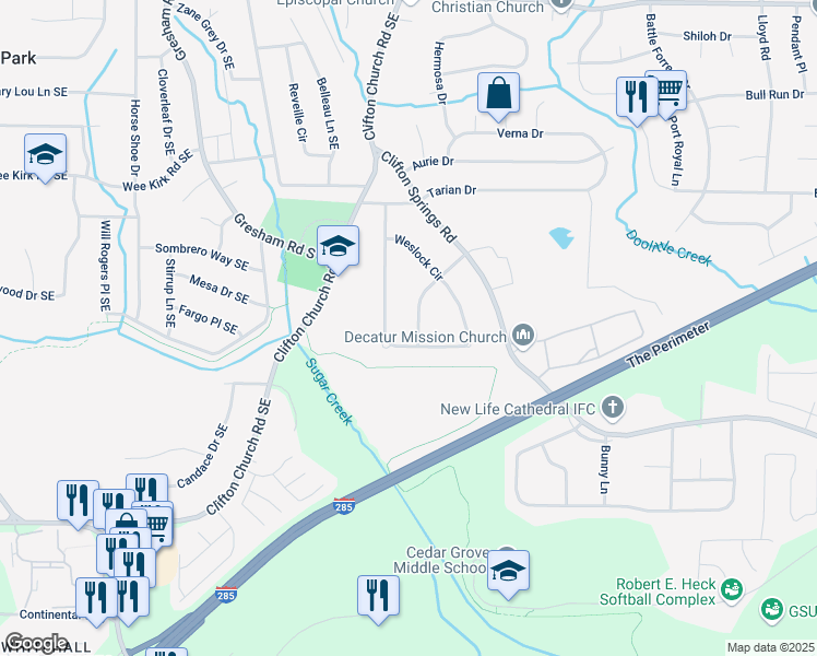map of restaurants, bars, coffee shops, grocery stores, and more near 3089 Corbin Avenue in Decatur