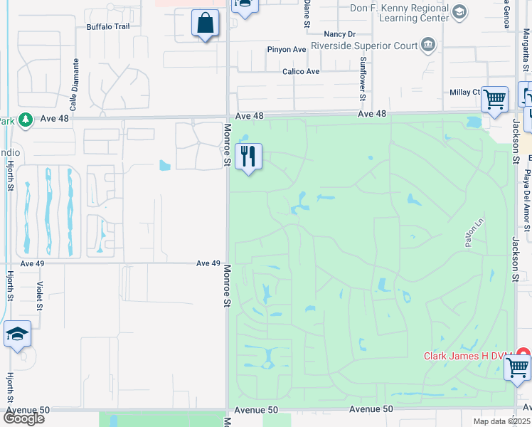 map of restaurants, bars, coffee shops, grocery stores, and more near 48649 Eisenhower Drive in Indio
