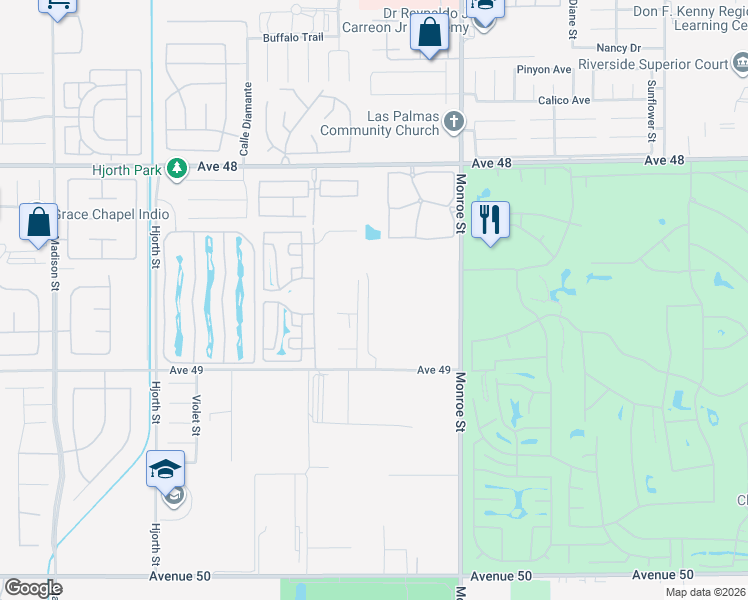 map of restaurants, bars, coffee shops, grocery stores, and more near 48602 Anastacia Court in Indio