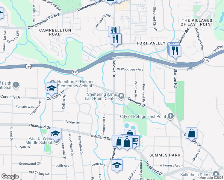 map of restaurants, bars, coffee shops, grocery stores, and more near 2225 Delowe Drive in Atlanta