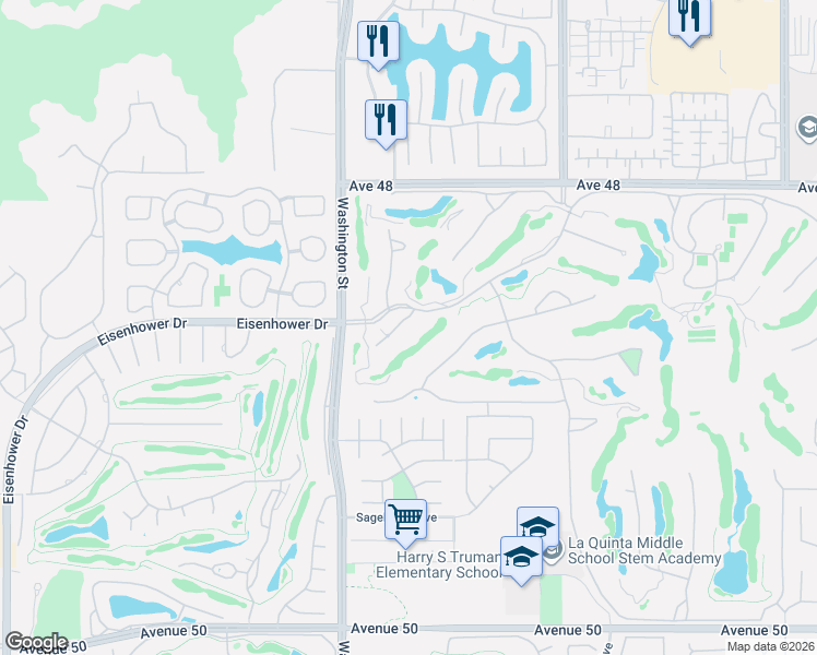 map of restaurants, bars, coffee shops, grocery stores, and more near 48530 Capistrano Way in La Quinta