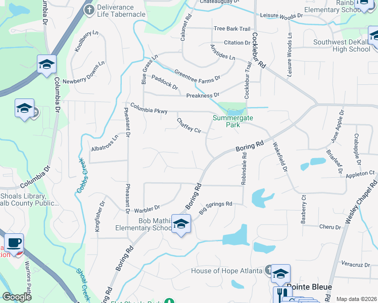 map of restaurants, bars, coffee shops, grocery stores, and more near 3082 Kerr Drive in Decatur