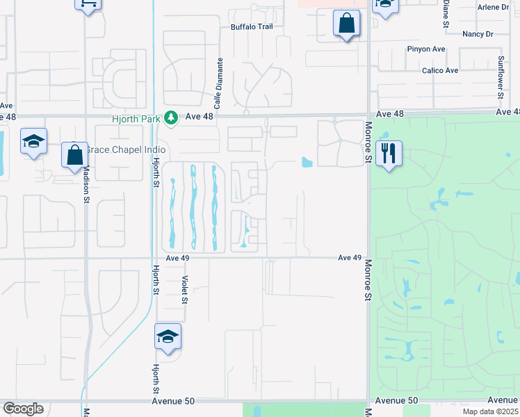 map of restaurants, bars, coffee shops, grocery stores, and more near 81620 Avenue 49 in Indio