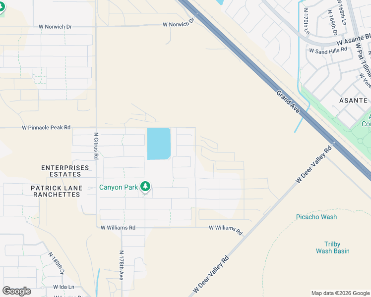 map of restaurants, bars, coffee shops, grocery stores, and more near 17533 West Villa Chula Lane in Surprise