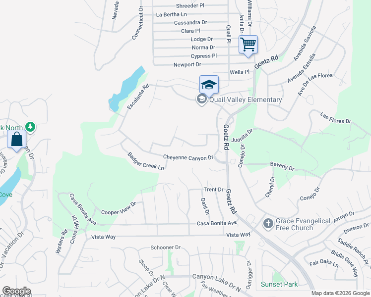 map of restaurants, bars, coffee shops, grocery stores, and more near 23698 Canyon Drive in Canyon Lake