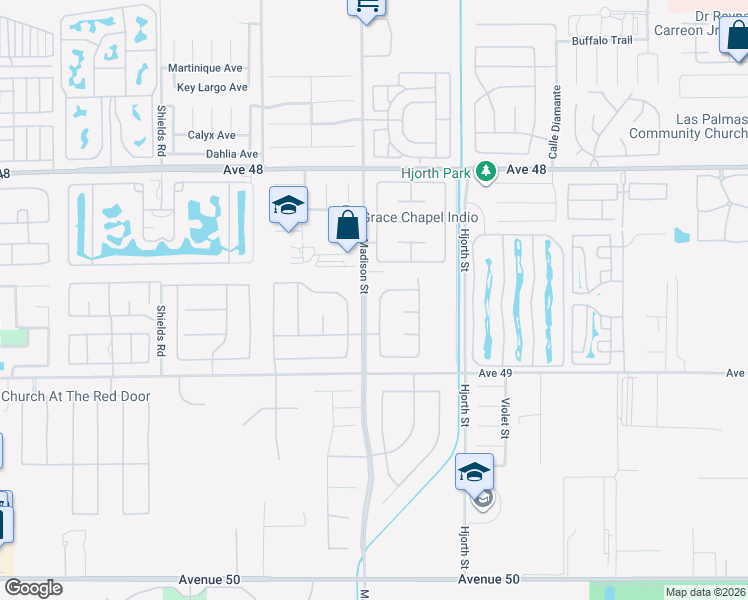 map of restaurants, bars, coffee shops, grocery stores, and more near 48647 Renewal Street in Indio