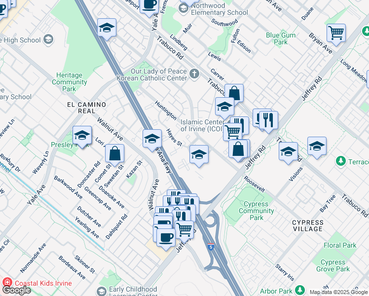map of restaurants, bars, coffee shops, grocery stores, and more near 1276 Taft Street in Irvine