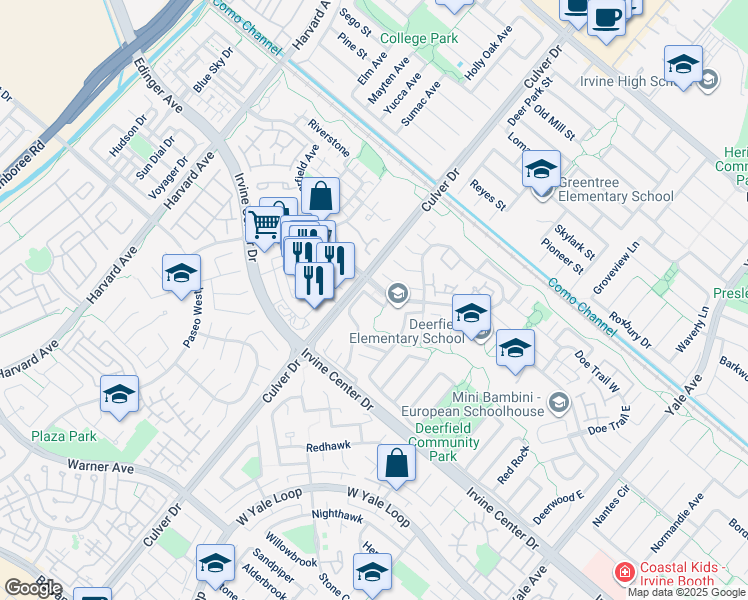 map of restaurants, bars, coffee shops, grocery stores, and more near in Irvine