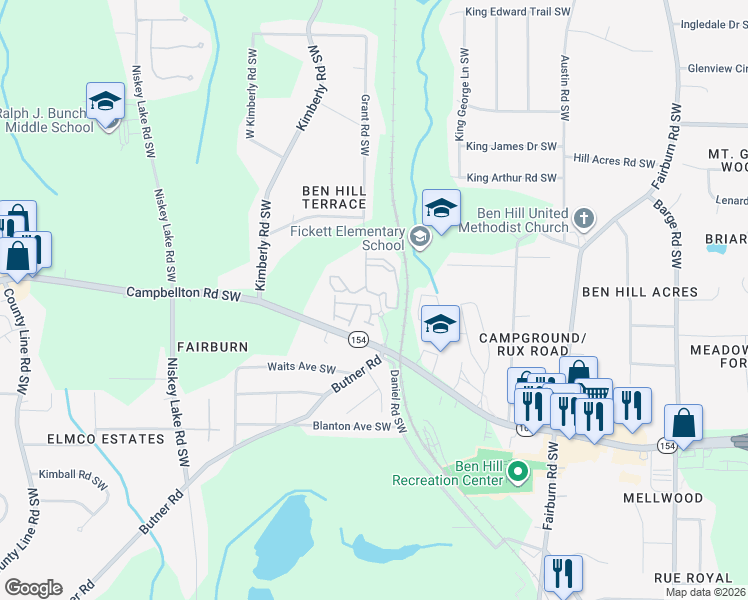map of restaurants, bars, coffee shops, grocery stores, and more near 2120 Southwood Boulevard Southwest in Atlanta