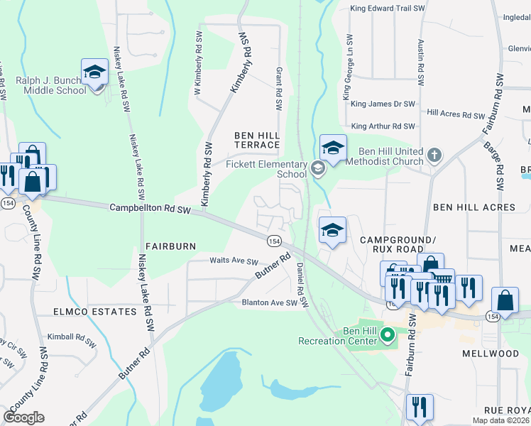 map of restaurants, bars, coffee shops, grocery stores, and more near 4051 Southwood Circle in Atlanta