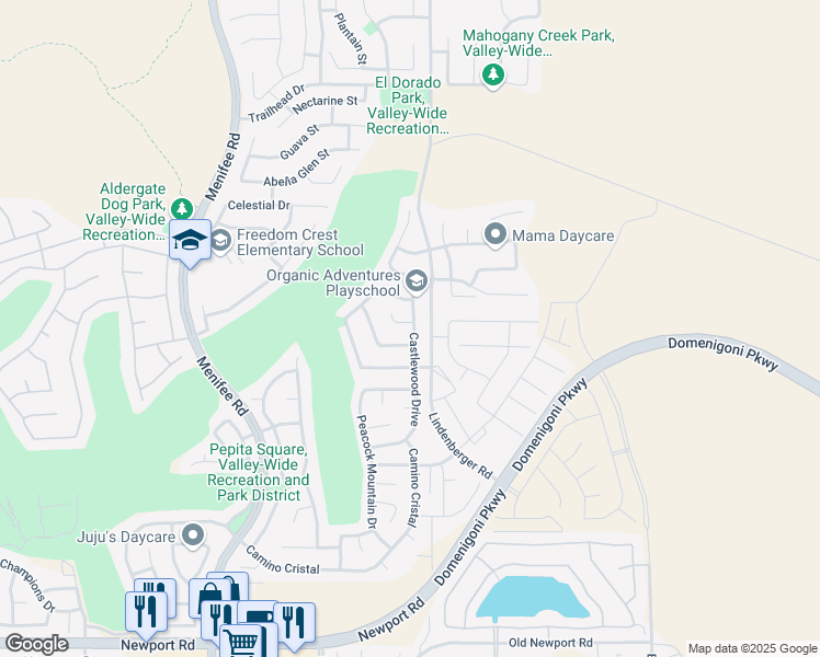 map of restaurants, bars, coffee shops, grocery stores, and more near 29483 Piazza Court in Menifee