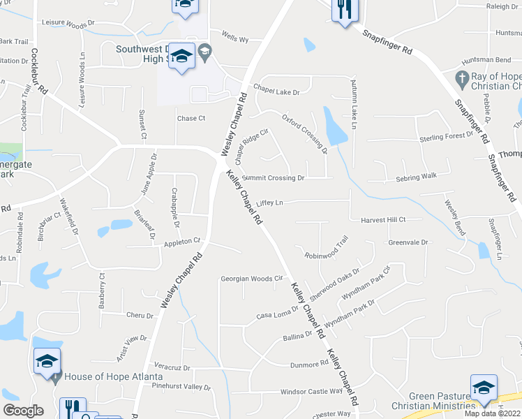 map of restaurants, bars, coffee shops, grocery stores, and more near 3022 Kelley Chapel Road in Decatur