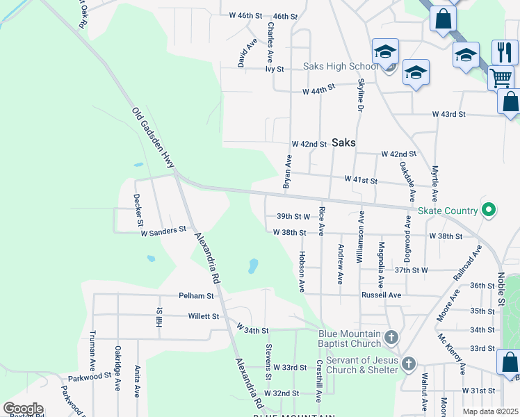 map of restaurants, bars, coffee shops, grocery stores, and more near 820 Old Gadsden Highway in Anniston