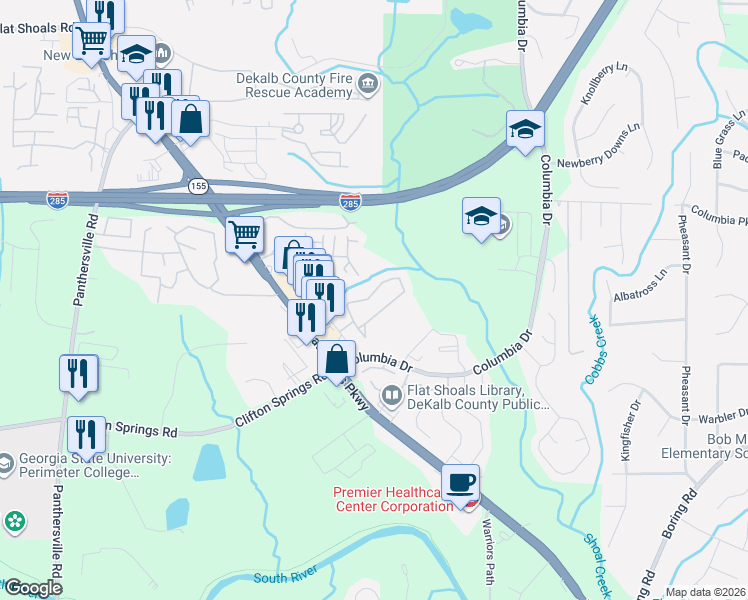 map of restaurants, bars, coffee shops, grocery stores, and more near 2793 Vining Ridge Terrace in Decatur