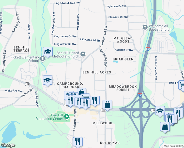 map of restaurants, bars, coffee shops, grocery stores, and more near in Atlanta