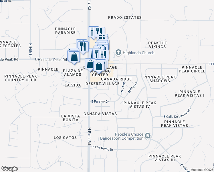 map of restaurants, bars, coffee shops, grocery stores, and more near 23176 North 89th Place in Scottsdale