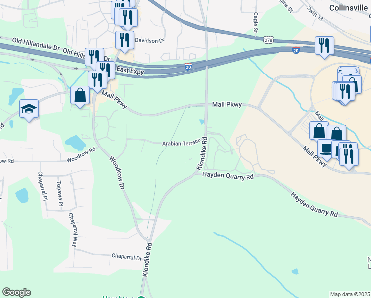 map of restaurants, bars, coffee shops, grocery stores, and more near 6864 Arabian Terrace in Stonecrest