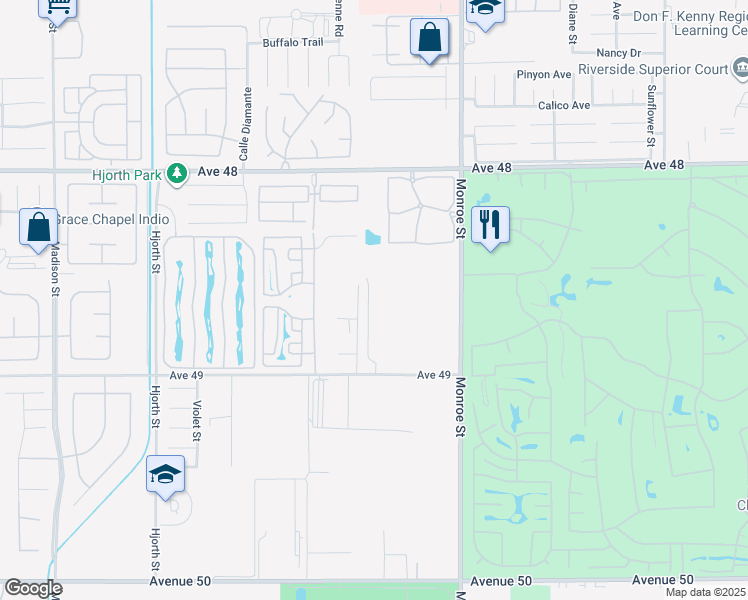 map of restaurants, bars, coffee shops, grocery stores, and more near 48584 Anastacia Court in Indio