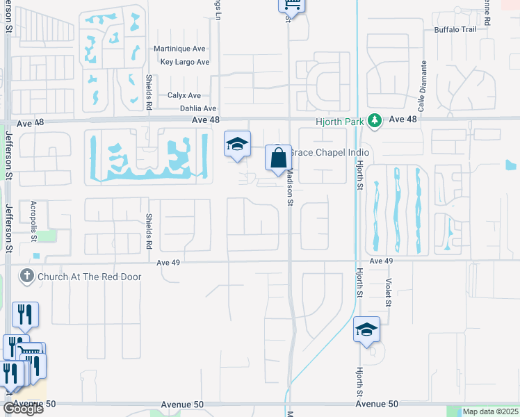 map of restaurants, bars, coffee shops, grocery stores, and more near 80895 Gentle Breeze Drive in Indio