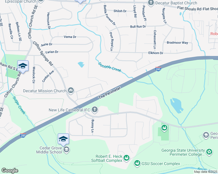 map of restaurants, bars, coffee shops, grocery stores, and more near 3366 Tarian Way in Decatur