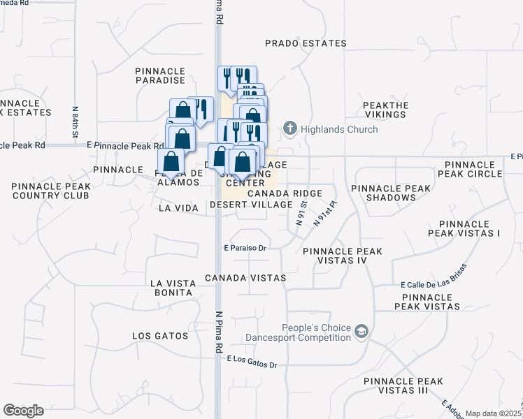 map of restaurants, bars, coffee shops, grocery stores, and more near 23176 North 89th Place in Scottsdale