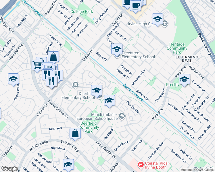 map of restaurants, bars, coffee shops, grocery stores, and more near 26 Fawn Glen East in Irvine