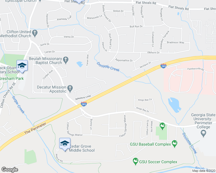 map of restaurants, bars, coffee shops, grocery stores, and more near 3366 Tarian Way in Decatur