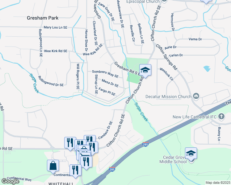 map of restaurants, bars, coffee shops, grocery stores, and more near 2054 Fargo Place Southeast in Atlanta