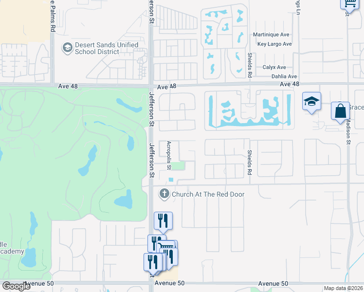 map of restaurants, bars, coffee shops, grocery stores, and more near 48580 Gibraltar Street in Indio