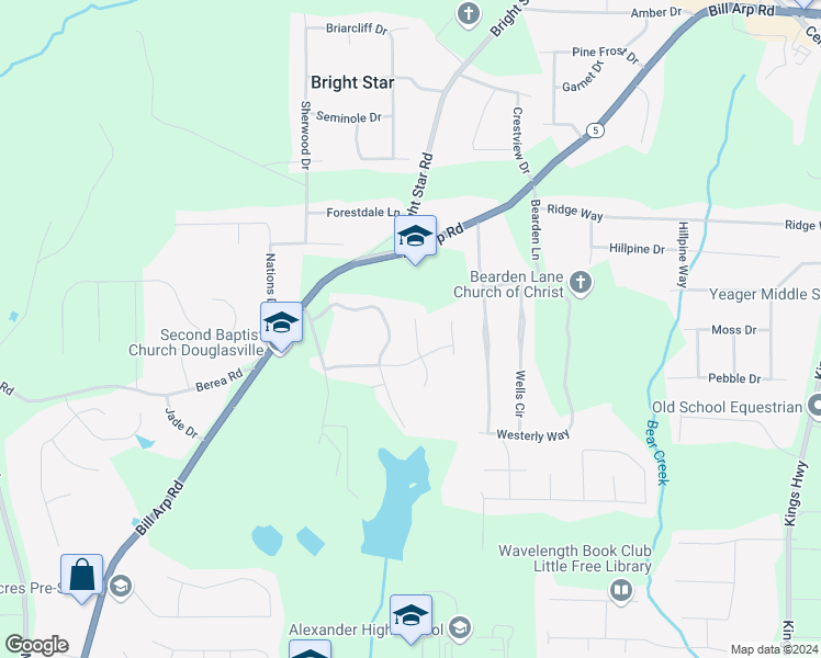 map of restaurants, bars, coffee shops, grocery stores, and more near 4090 Knotty Oak Trail in Douglasville