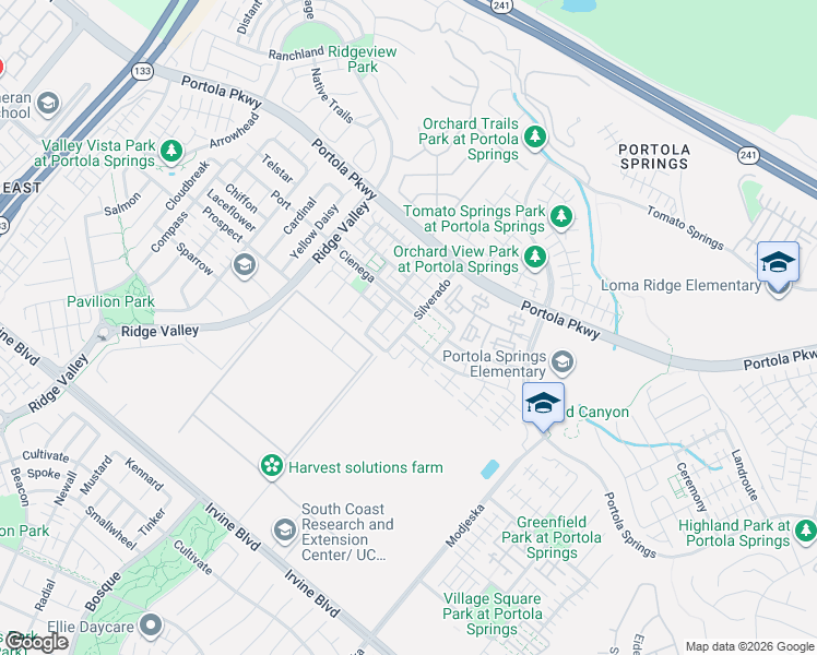 map of restaurants, bars, coffee shops, grocery stores, and more near 57 Silverado in Irvine