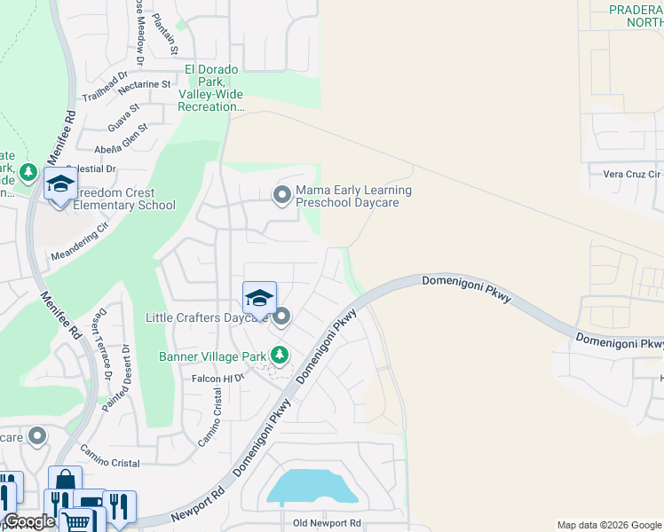 map of restaurants, bars, coffee shops, grocery stores, and more near 29733 Rock Canyon Road in Menifee