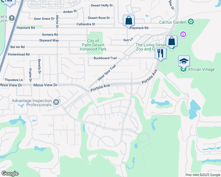 map of restaurants, bars, coffee shops, grocery stores, and more near 73415 Agave Lane in Palm Desert