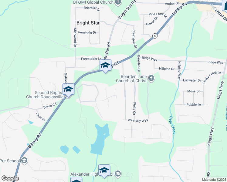 map of restaurants, bars, coffee shops, grocery stores, and more near 4086 Bent Oak Court in Douglasville