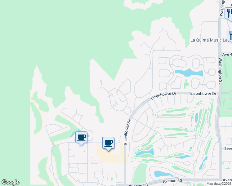 map of restaurants, bars, coffee shops, grocery stores, and more near 48573 Classic Drive in La Quinta