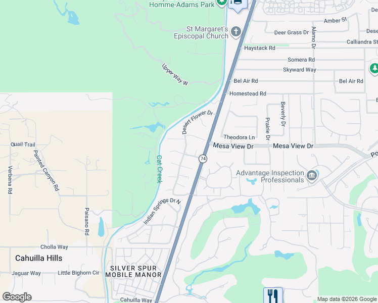 map of restaurants, bars, coffee shops, grocery stores, and more near 72418 Sommerset Drive in Palm Desert