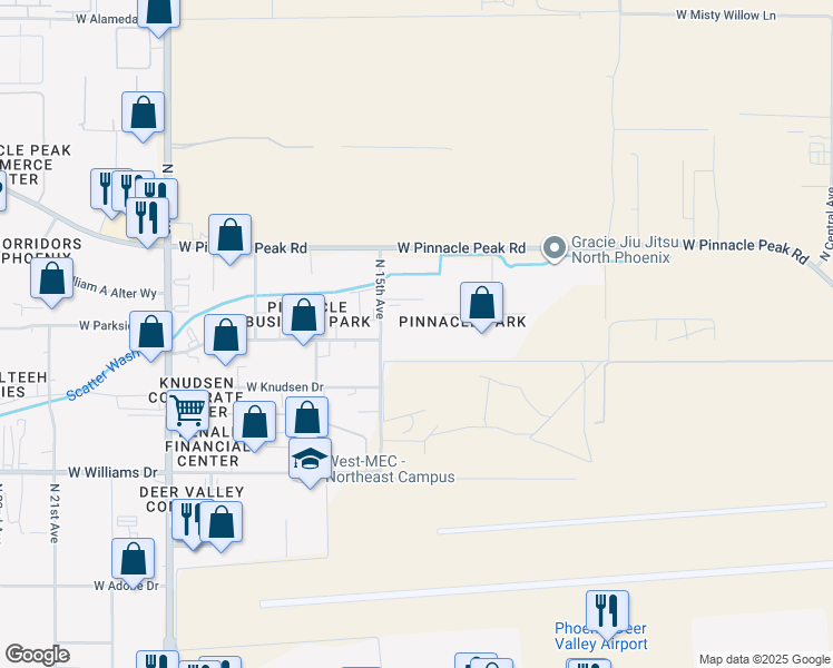 map of restaurants, bars, coffee shops, grocery stores, and more near 23025 North 15th Avenue in Phoenix