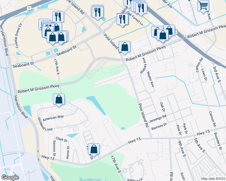 map of restaurants, bars, coffee shops, grocery stores, and more near 1559 Pine Island Rd in Myrtle Beach