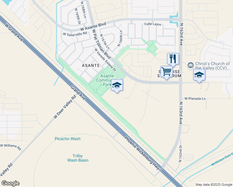 map of restaurants, bars, coffee shops, grocery stores, and more near 23251 North 166th Drive in Surprise