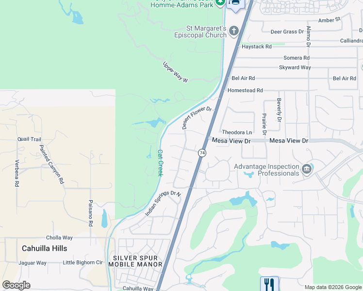 map of restaurants, bars, coffee shops, grocery stores, and more near 72311 Canyon Lane in Palm Desert