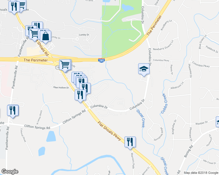 map of restaurants, bars, coffee shops, grocery stores, and more near 2837 Vining Ridge Terrace in Decatur